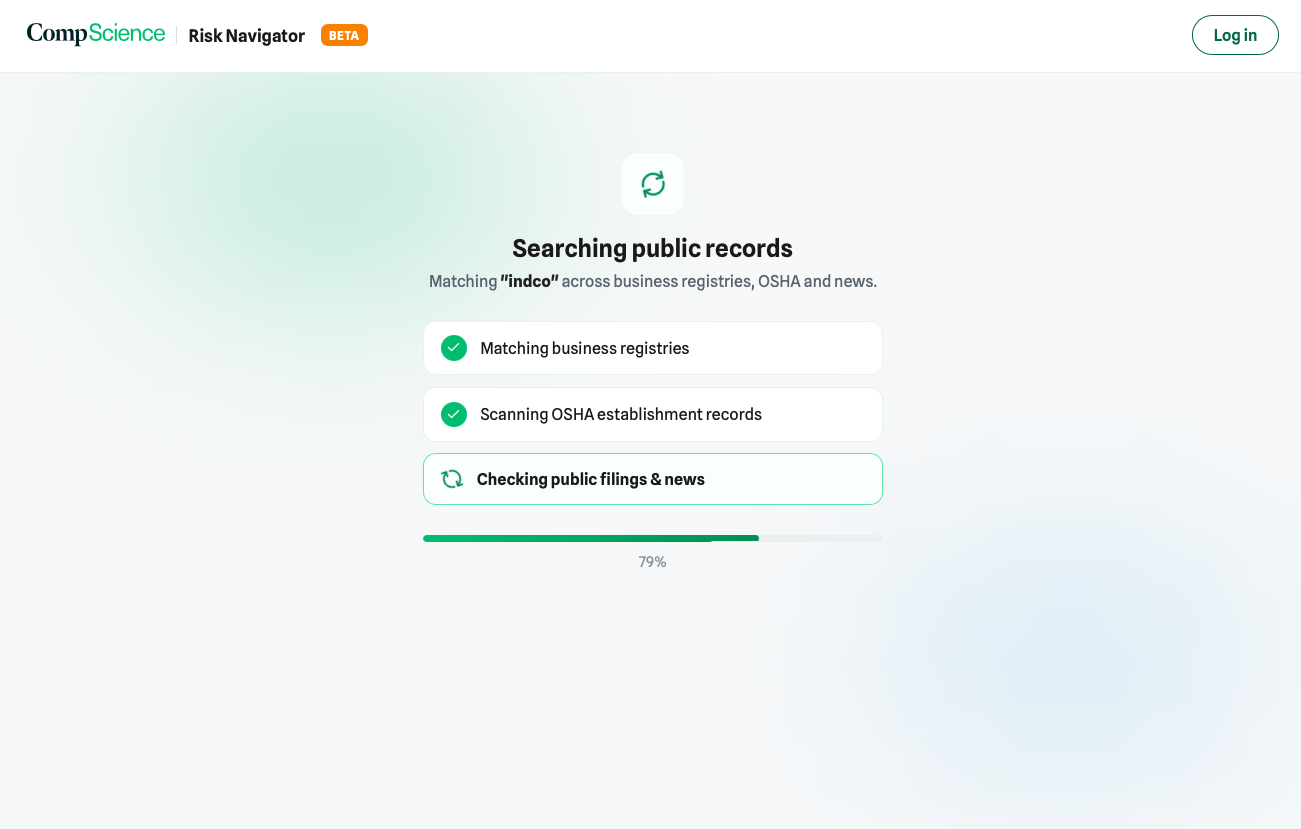 Loading screen naming each public source being matched
