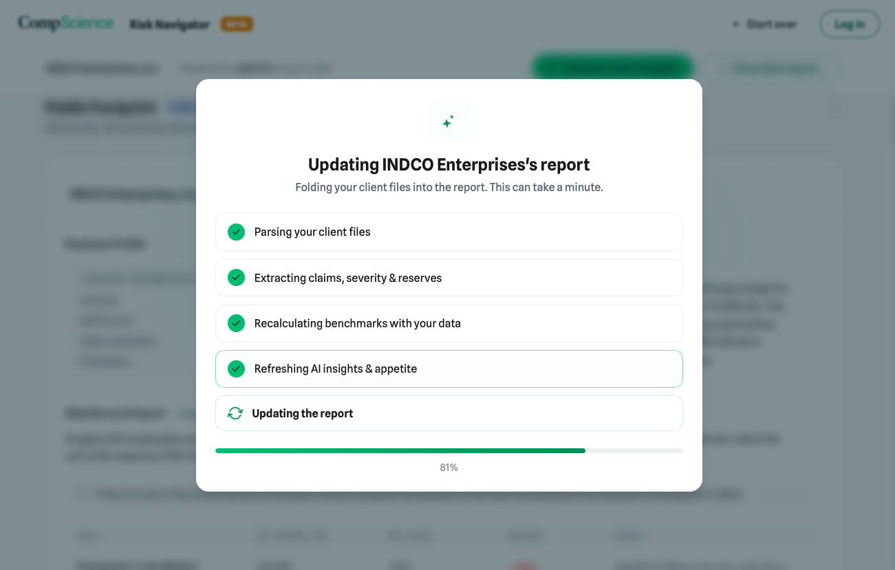 Progress modal folding the client files into the existing report